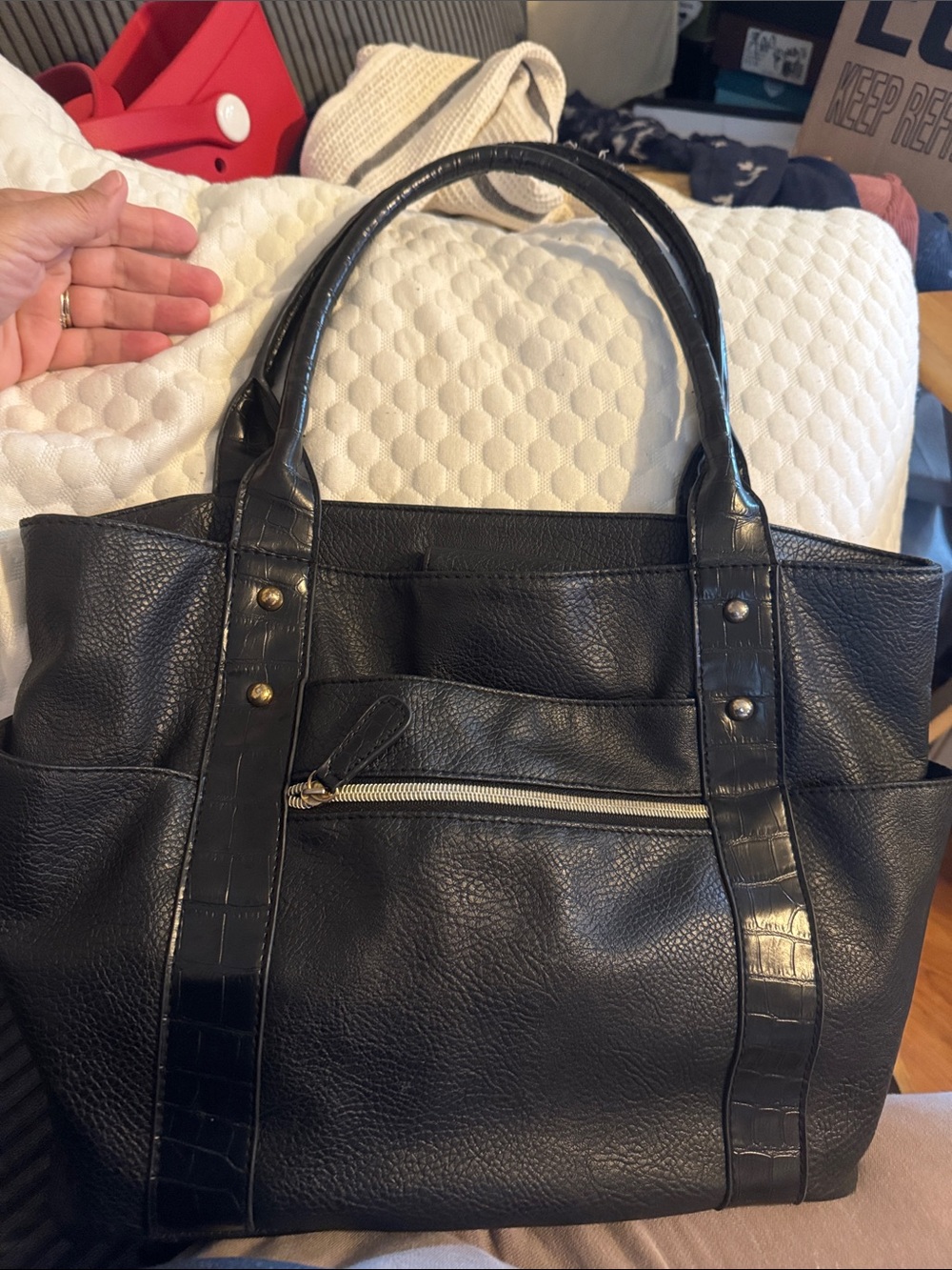 Classic Butler Black Faux Leather Tote Bag vintage